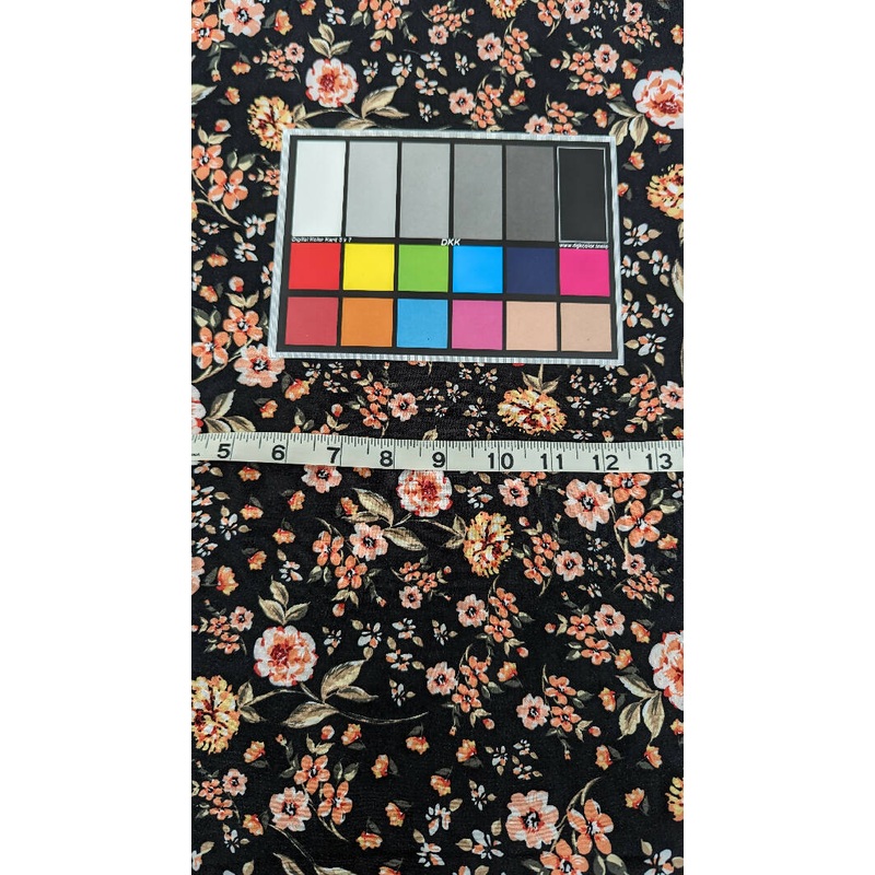 Black/Coral Floral Print Rayon Challis Woven Fabric 54"W - 4 yds+