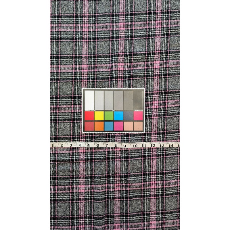 Black/Gray/Pink/White Plaid Flannel Woven Fabric 44"W - 2 yds