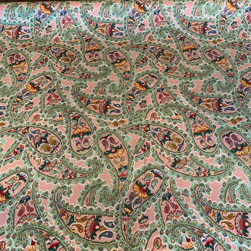 Green, Rose/Pink and Gold with Other Colors Large Paisley Print Cotton Woven - Yardage