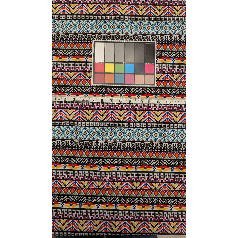 Multicolor Striped Tribal Print Double Brushed Polyester Knit Fabric REMNANT 74"W x 40"L
