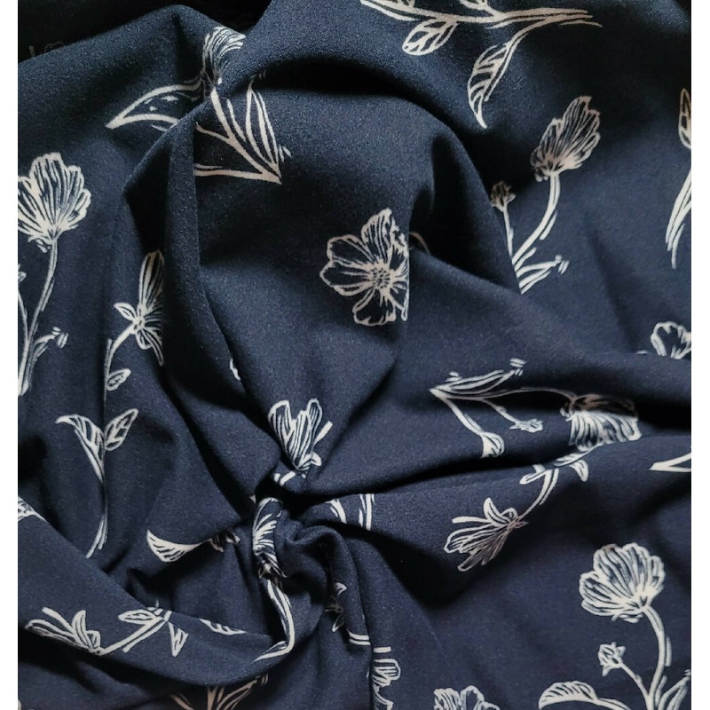 Navy with sketched flowers, brushed knit - 3 yards
