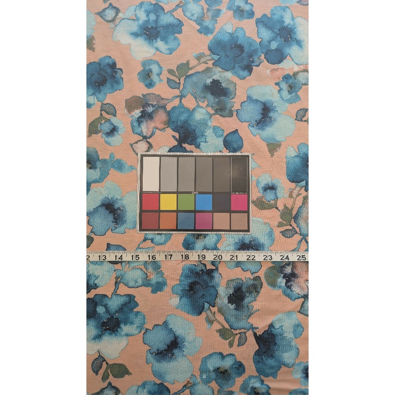 Peach/Teal Watercolor Floral Print Baby French Terry Knit Fabric 60"W- 2 yds+