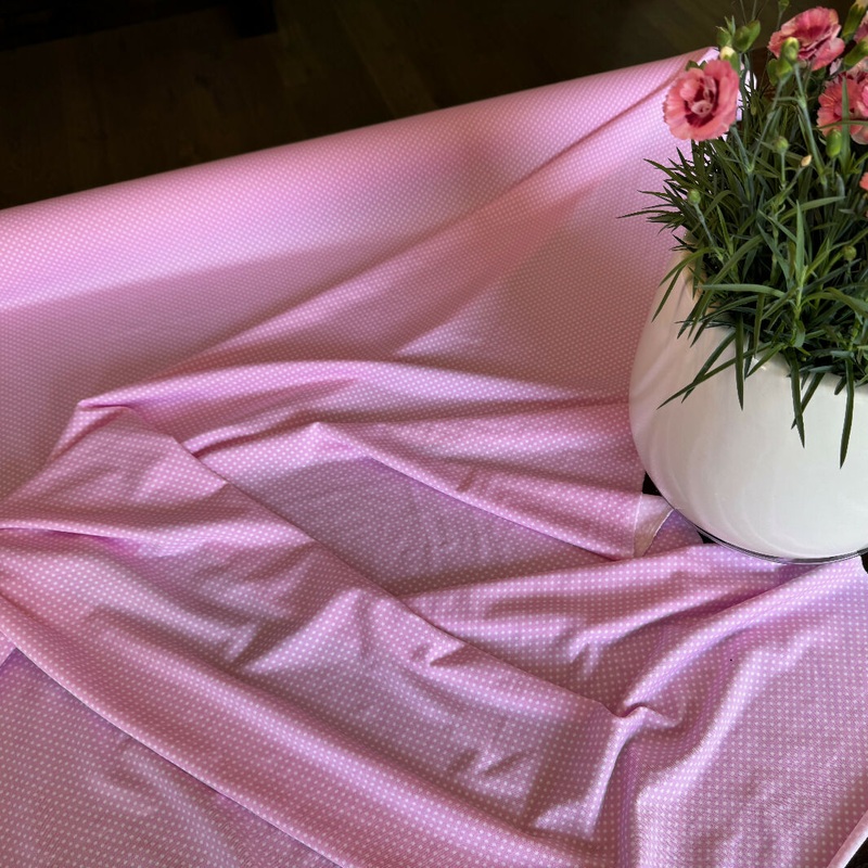 Pink with White Polka Dots Print Polyester and Lycra Knit - Yardage