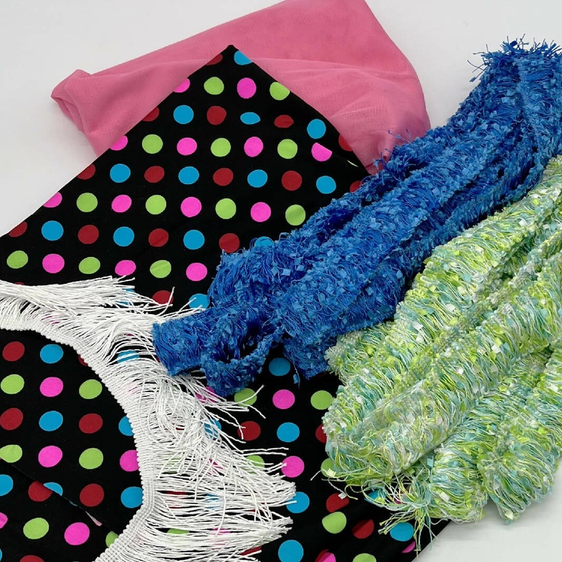Polka Dot Polyester Spandex and Pink Netting with Trim