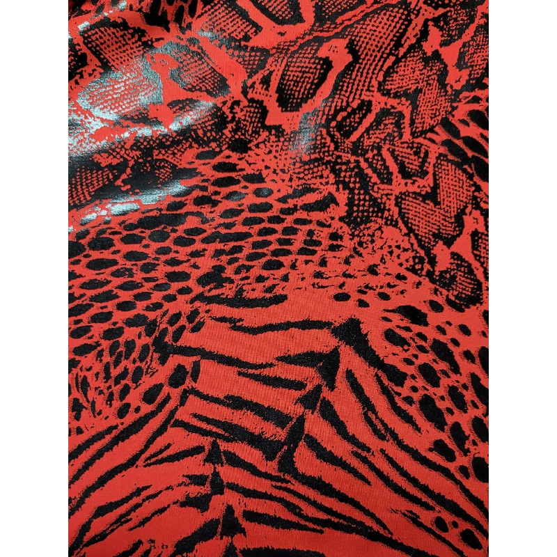 Red with black animal print activewear knit - 2 yards