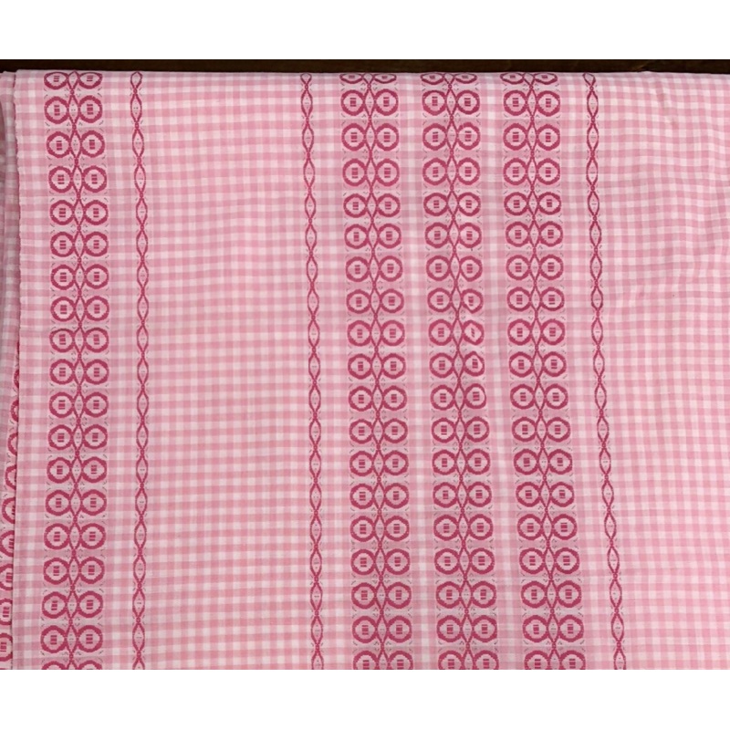 Vintage 50s/60s Gingham Fabric Pink White Check w/Woven Border Barbie 4 yrds+14"x36"