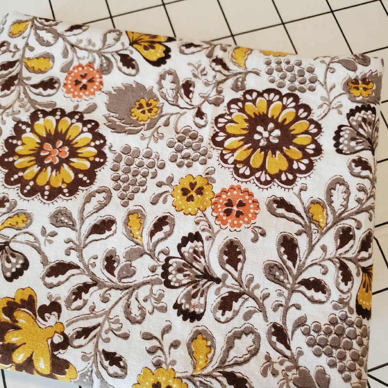 Vintage Cotton 1 half yd Fabric floral pattern browns gold