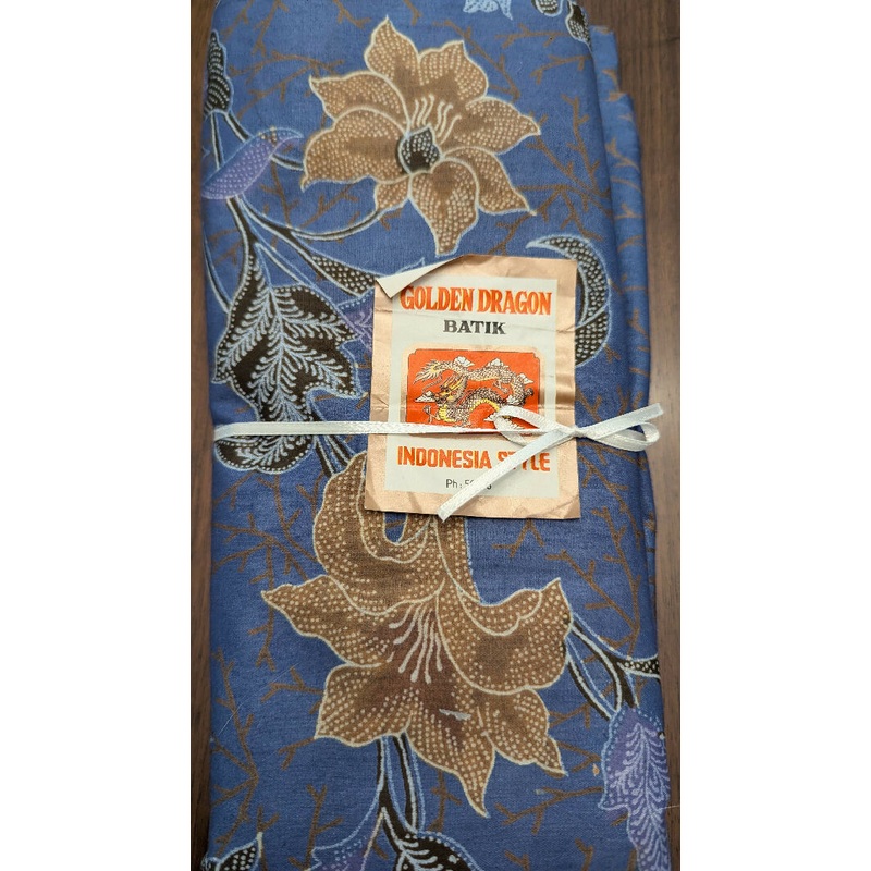 Vintage "Golden Dragon" Indonesia Style Batik Steel Blue Floral Print Woven Fabric 43"W - 2 1/2 yds