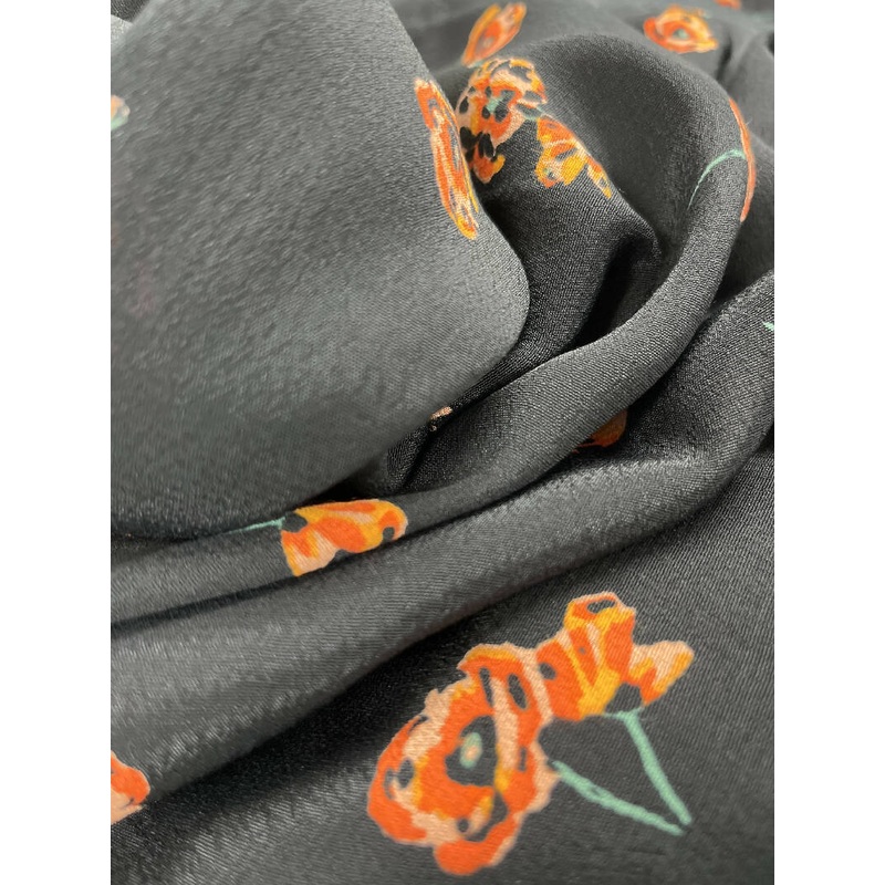 Viscose crepe black with orange flowers 2.5 yards