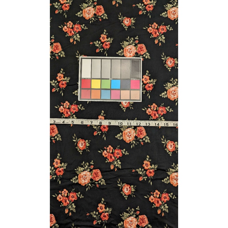 Black Floral Print Double Brushed Polyester Knit Fabric 61"W - 2 1/4 yds+