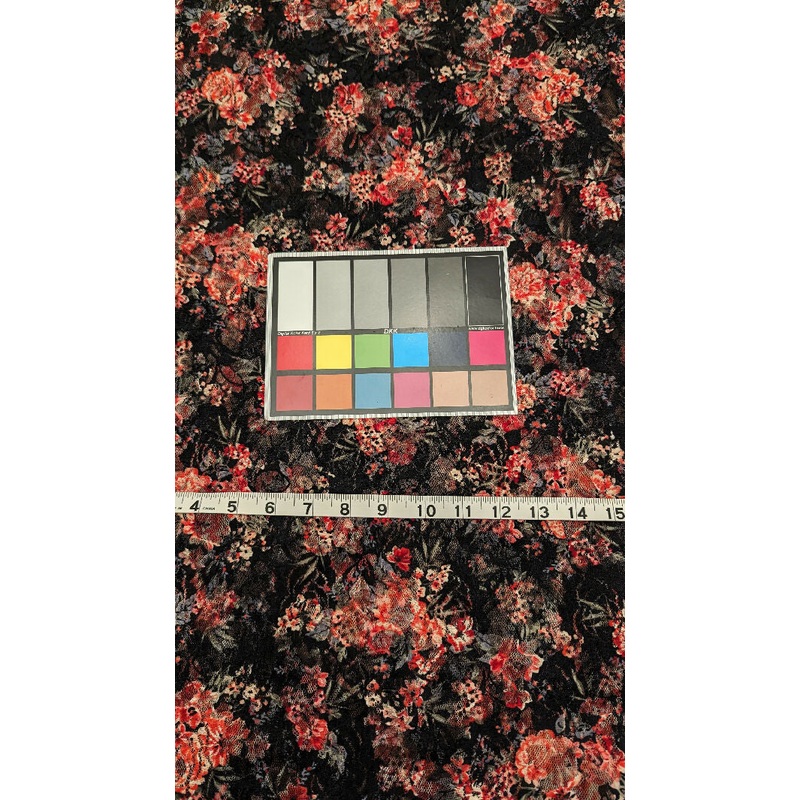 Black/Red/Pink Floral Stretch Lace 60"W - 1 yd