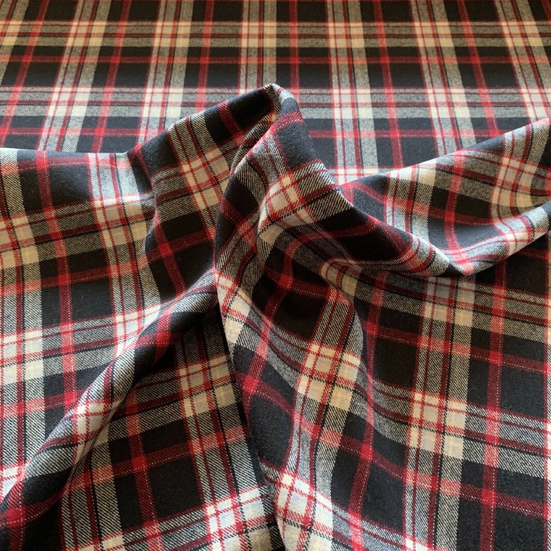 Black, White, and Red Wool Tartan Woven - Yardage