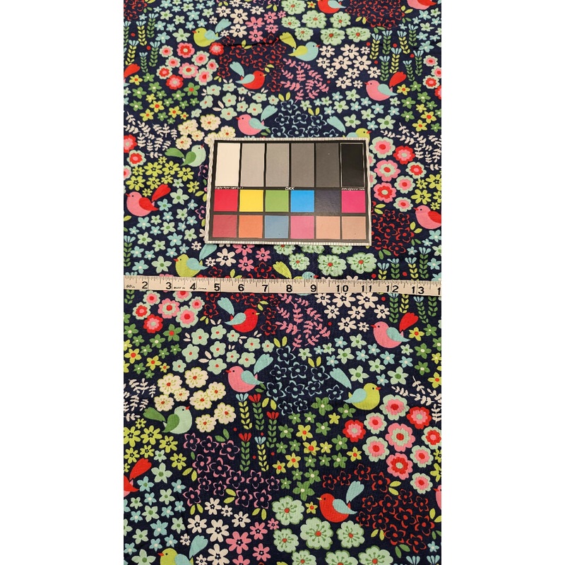 Blue Multicolor Birds & Flowers Print Cotton Jersey Knit Fabric 62"W - 1 yd