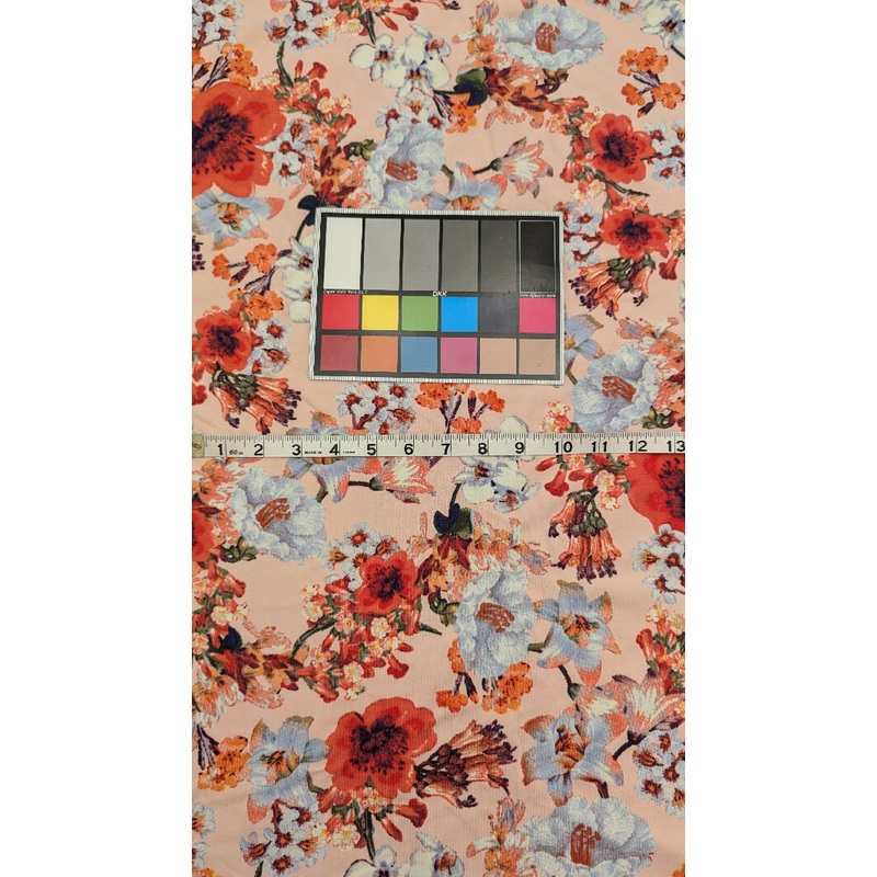 Blush Pink Floral Bouquet Print Cotton Spandex Knit Fabric 59"W - 2 3/4 yds