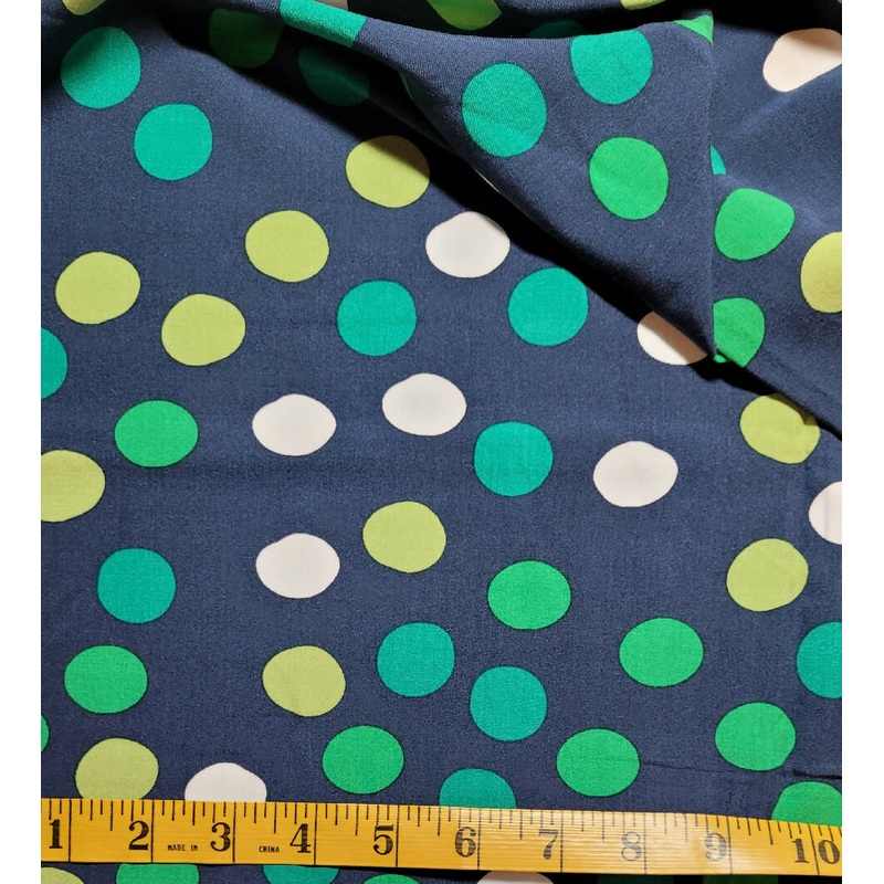 Navy with green dots Rayon Challis - 1 1/2 yard