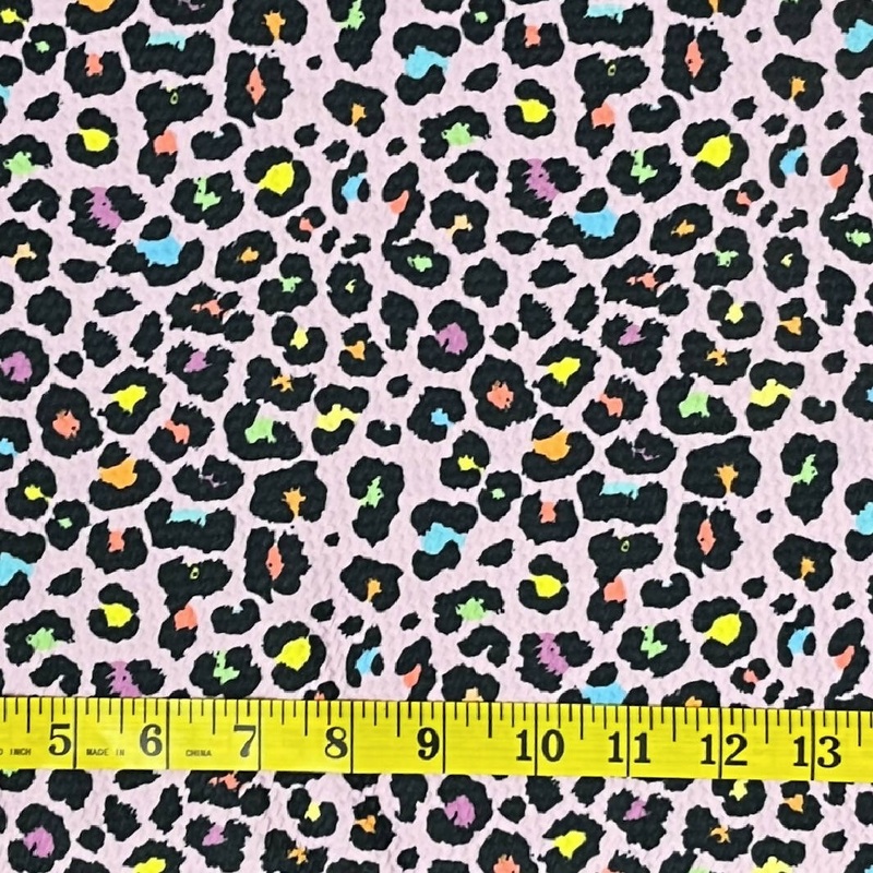 Pink With Black and Neon Colored Leopard Spotted Textured Poly Knit - 1 Yard +
