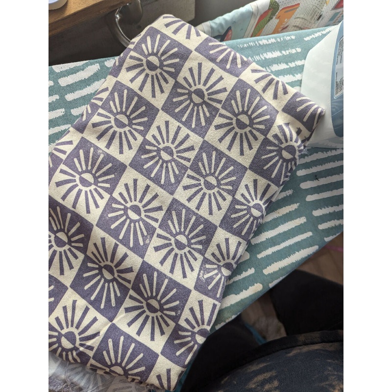 Purply charcoal/ivory tencel/linen block print - 1.5 yards