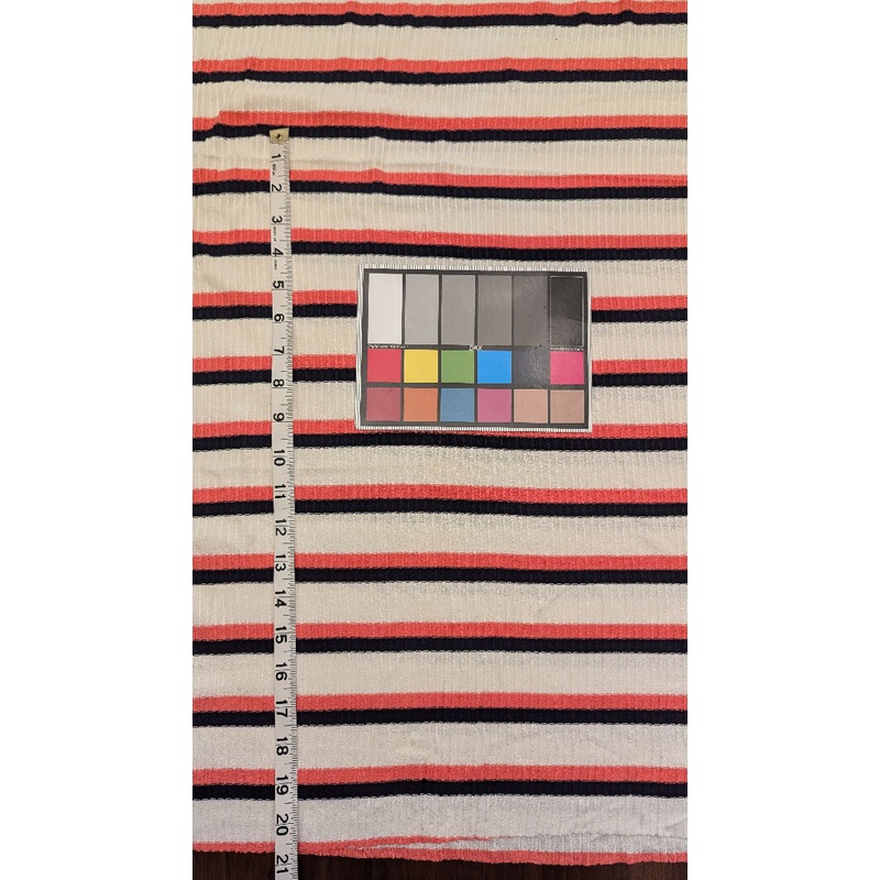 Salmon Pink/Black/Ivory Striped Rib Sweater Knit Fabric 48"W - 2 yds