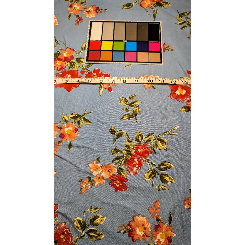 Sky Blue Multicolor Floral Print Double Brushed Polyester Knit Fabric 58"W - 1 yd