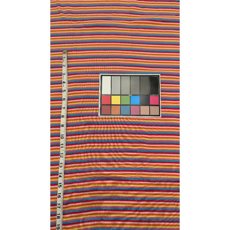 Sorbet Rainbow Striped Cotton Fine Rib Knit Fabric REMNANT 58"W x 31"L