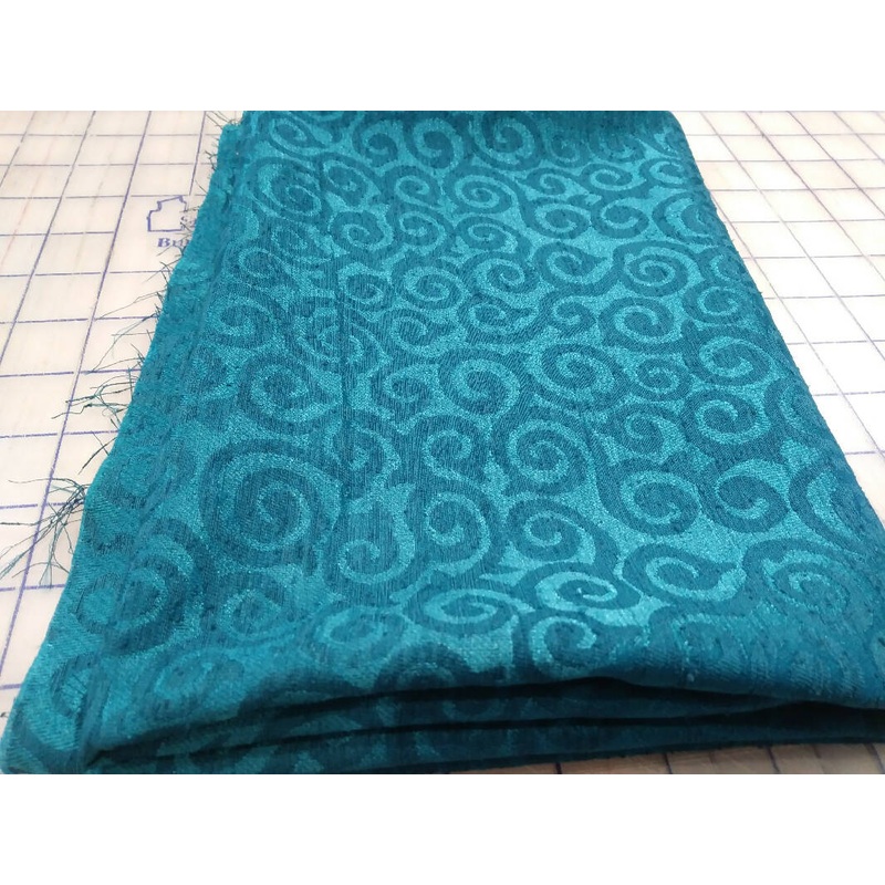 Teal Swirly Silk Look with Nubby Texture - 3/4 yd, 44 wide