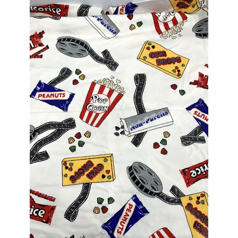 Vintage Marcus Brothers Textiles Movie Night Snacks Flannel Novelty Fabric