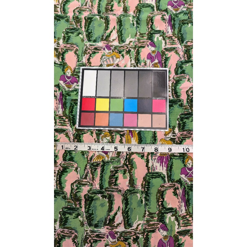 Vintage Novelty Asian People at Work Print Silk Georgette Woven Fabric 36"W - 1 1/4 yd