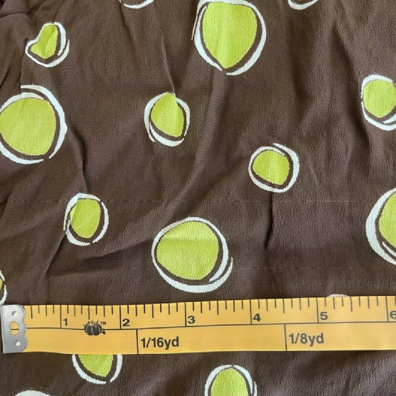 Vintage Rayon Fabric Brown and Green Abstract Dots