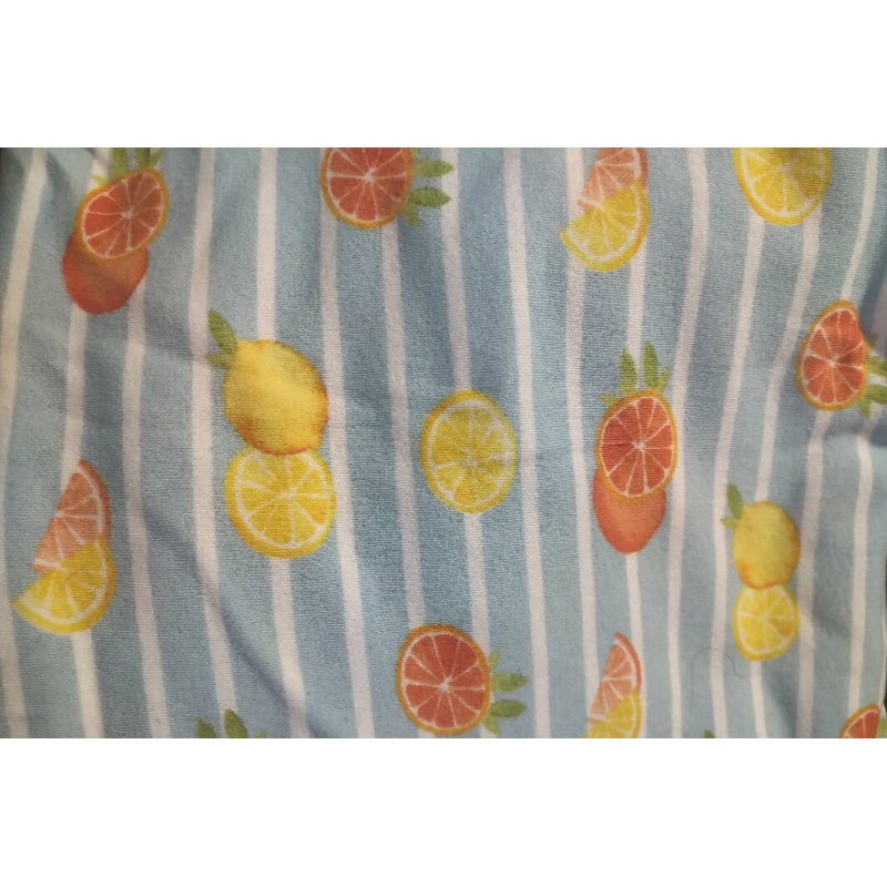 White and blue stripe knit with Lemons and Oranges