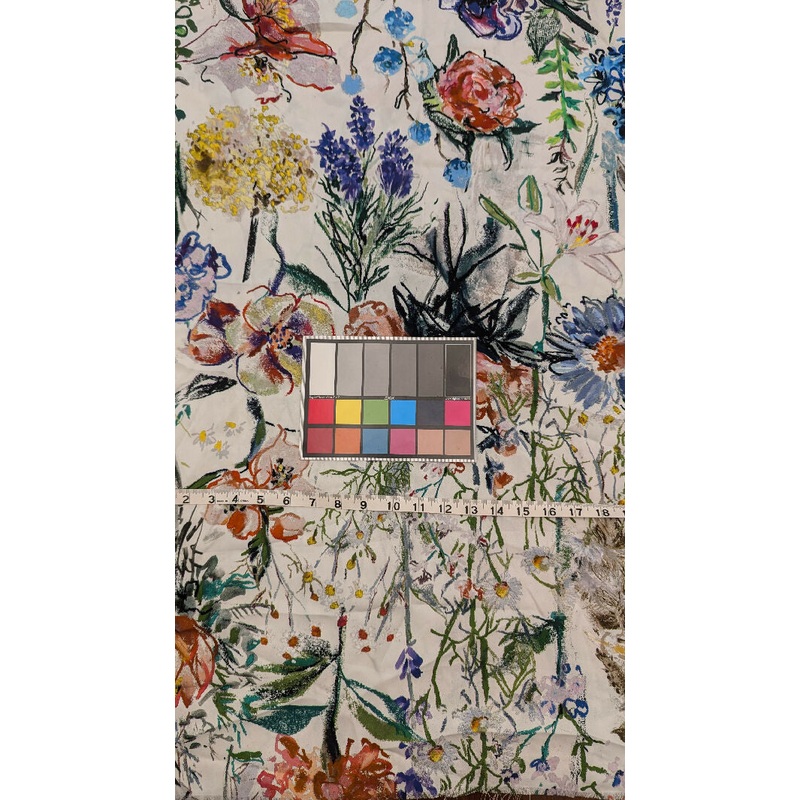 White Multicolor Painterly Floral Print Georgette Woven Fabric 60"W - 1 yd REMNANT