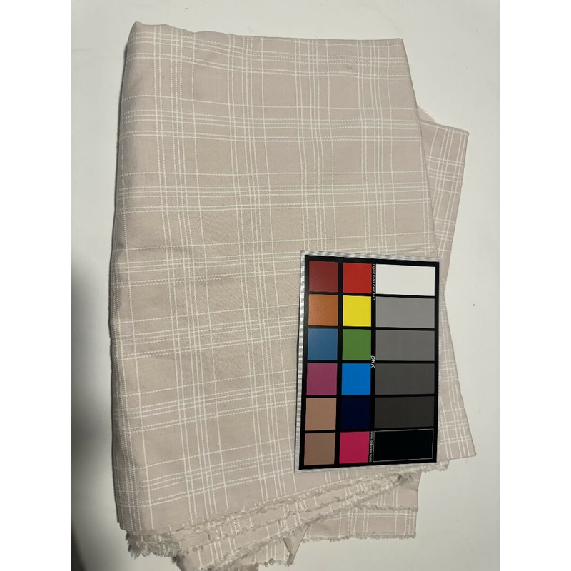 1.5yd cream and white embroidered cotton plaid