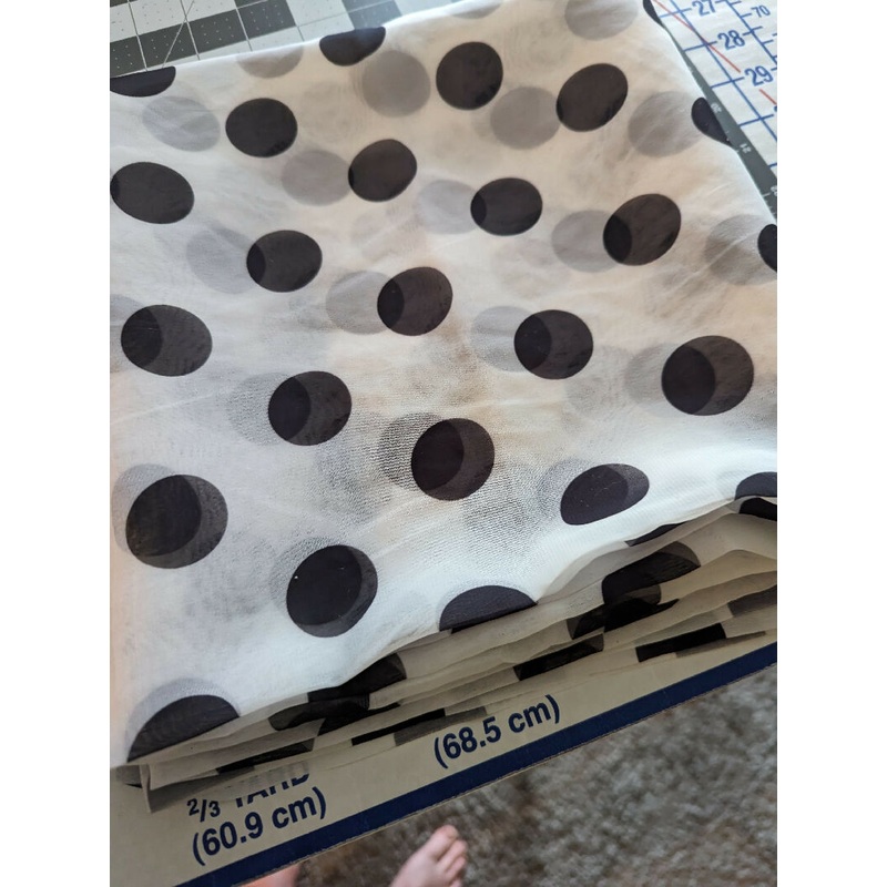 Black Polka Dots on White Silk Chiffon 2 yards 44" wide