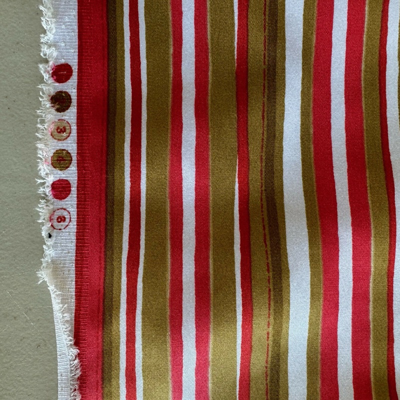 Coral, Tan and White Stripe Print Cotton-Lycra Blend Woven - Yardage