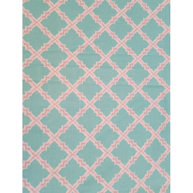 Cotton Fabric in a Morrocan Lattice in Turquoise, Grey & White - 2 YDS