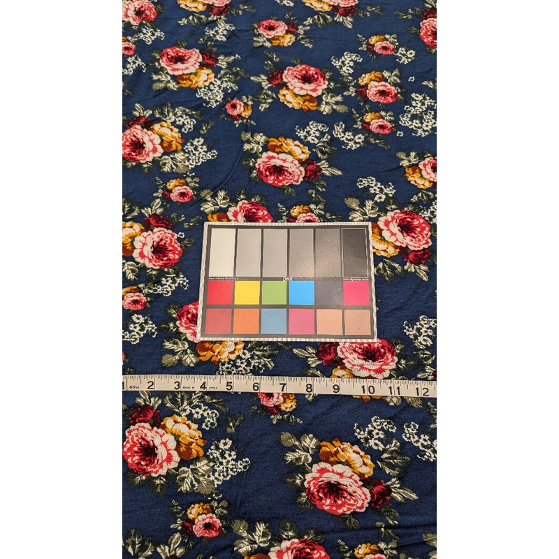 Navy/Pink/Gold Floral Print Cotton Jersey Knit Fabric 52"W x 33"L