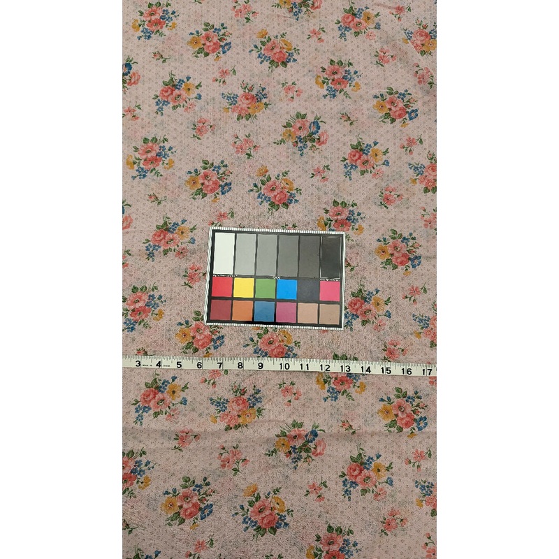 VTG Pink Floral Bouquet & Dots Cotton Voile Woven Fabric 44"W - 1 3/4 yds