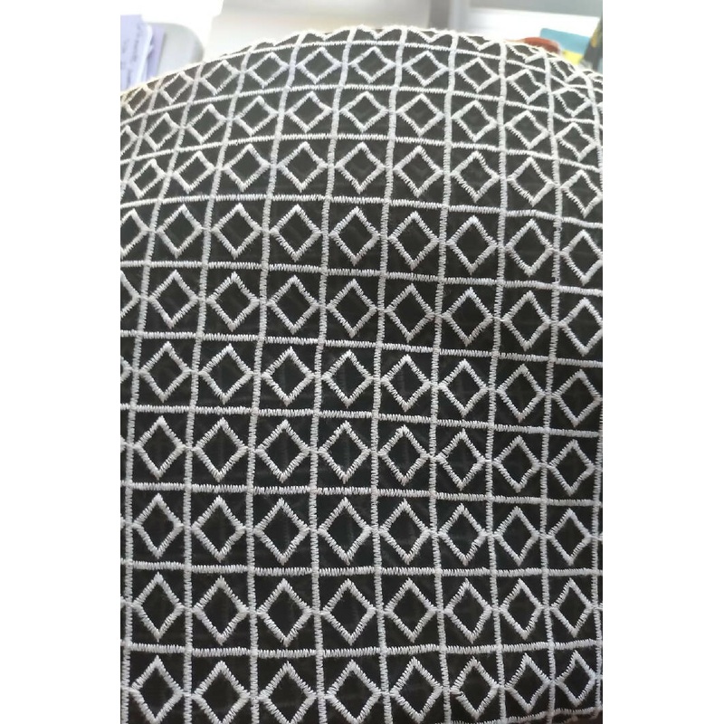 White Embroidered Diamonds on Black Mesh