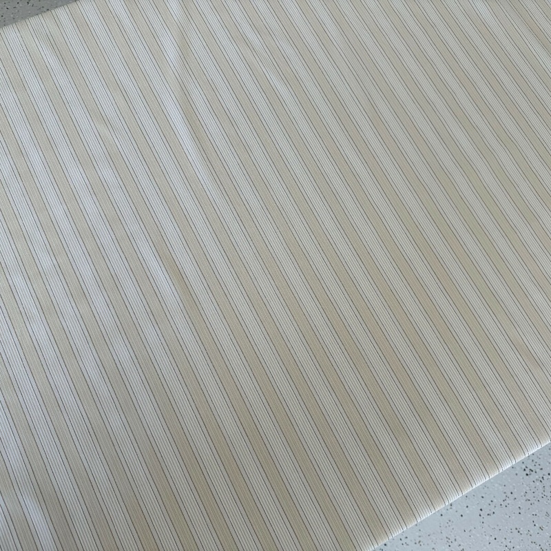 White, Tan & Brown Stripe Natural-Synthetic Blend Woven Shirting - Yardage